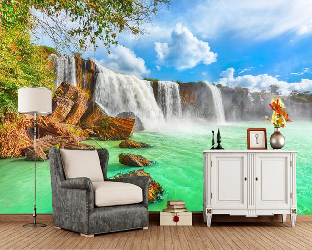 Красивый водопад природный пейзаж 3d обои Papel де parede гостиная ТВ диван настенная