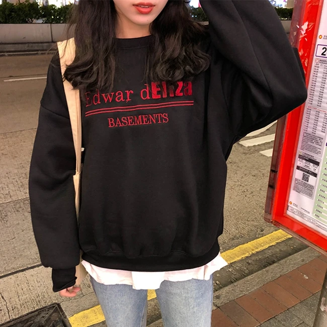 Вышивка письмо толстовки кофты Harajuku толстовка с вырезом под горло женская одежда
