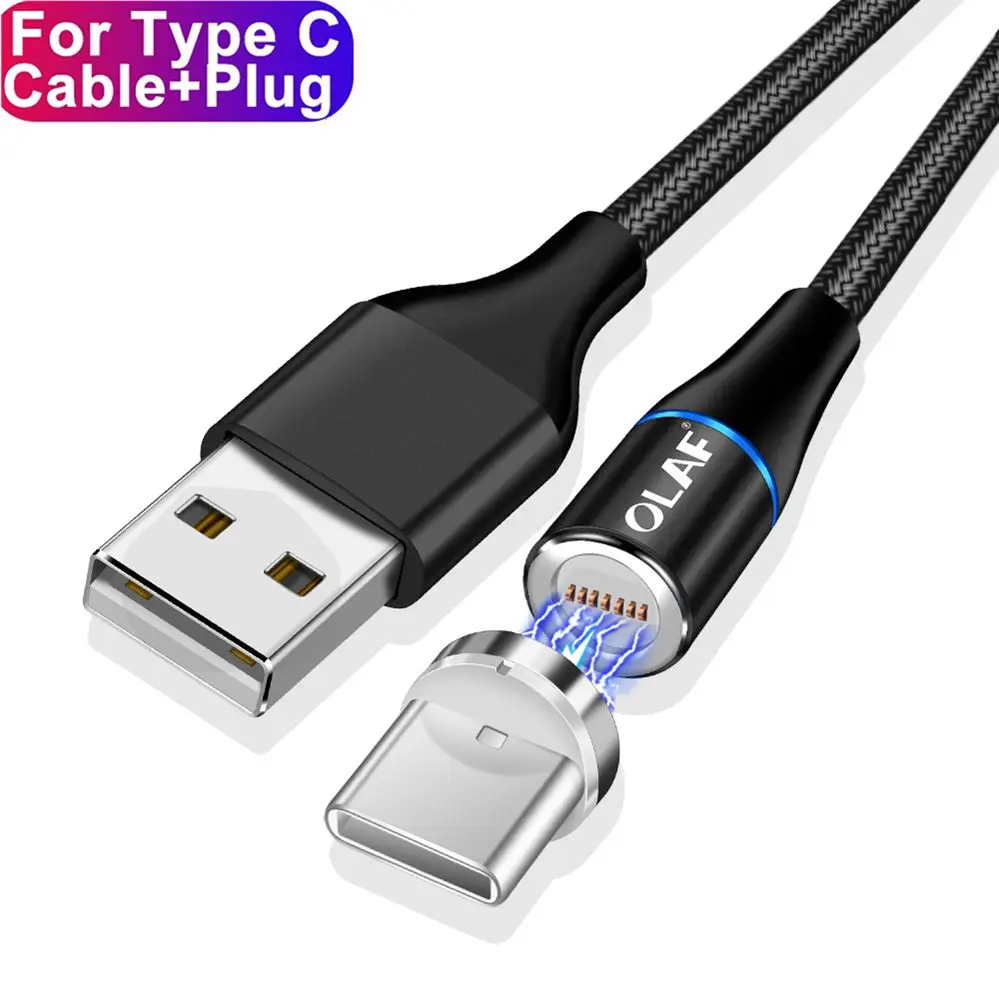 Олаф светодиодный магнитный кабель 3A для iPhone samsung huawei Xiaomi Micro usb type c Quick Charge 3,0 Быстрый Магнитный usb-кабель для зарядки - Цвет: For Type C Black