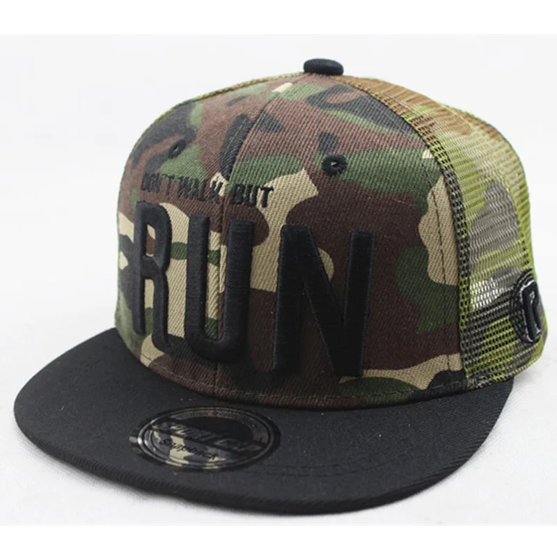 Детские бейсболки с сетчатым верхом Unisex Kids Mesh Snapback Hats Children Letter RUN Embroidery Baseball Cap Hip Hop Sun Boys Girls Summer Cool Caps.