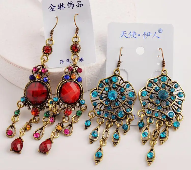 

50Pairs/lot mixed Vintage Tibetan Silver/Bronze&Resin Fashion Earrings wholesale earrings New fashion jewelry