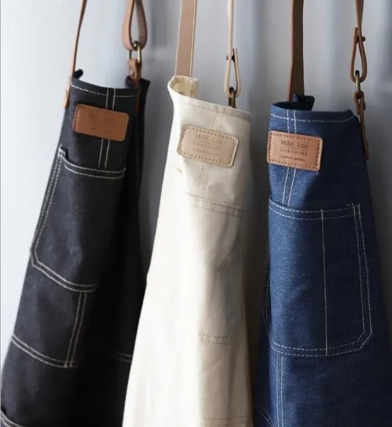 Кухонный нордический джинсовый фартук для чистки барбекю кожаный пояс Фартук