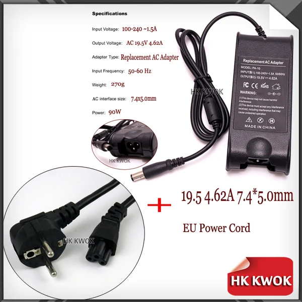 

Free Shipping ! 19.5V 4.62A + EU Plug For dell inspiron PA-10 1545 N4010 n4030 n4050 D610 D620 D630 1420 D800 E6400 pa-1900-02D
