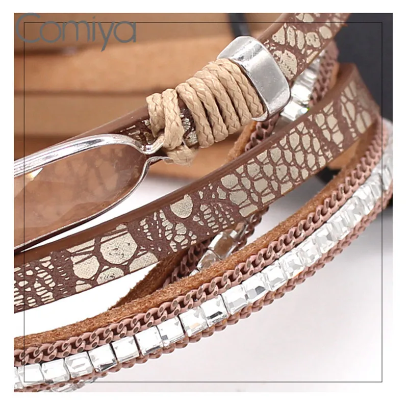 Comiya многослойные кожаные аксессуары в стиле стимпанка браслет для женщин Bijoux Boho акриловые индийские ювелирные изделия Винтаж Жесткий браслет