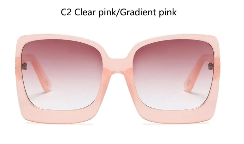 C2 clear pink farme Роскошные брендовые дизайнерские негабаритные солнцезащитные очки, темно-черные модные очки, женские квадратные солнцезащитные очки с Т-образным логотипом - Цвет линз: C2 clear pink farme
