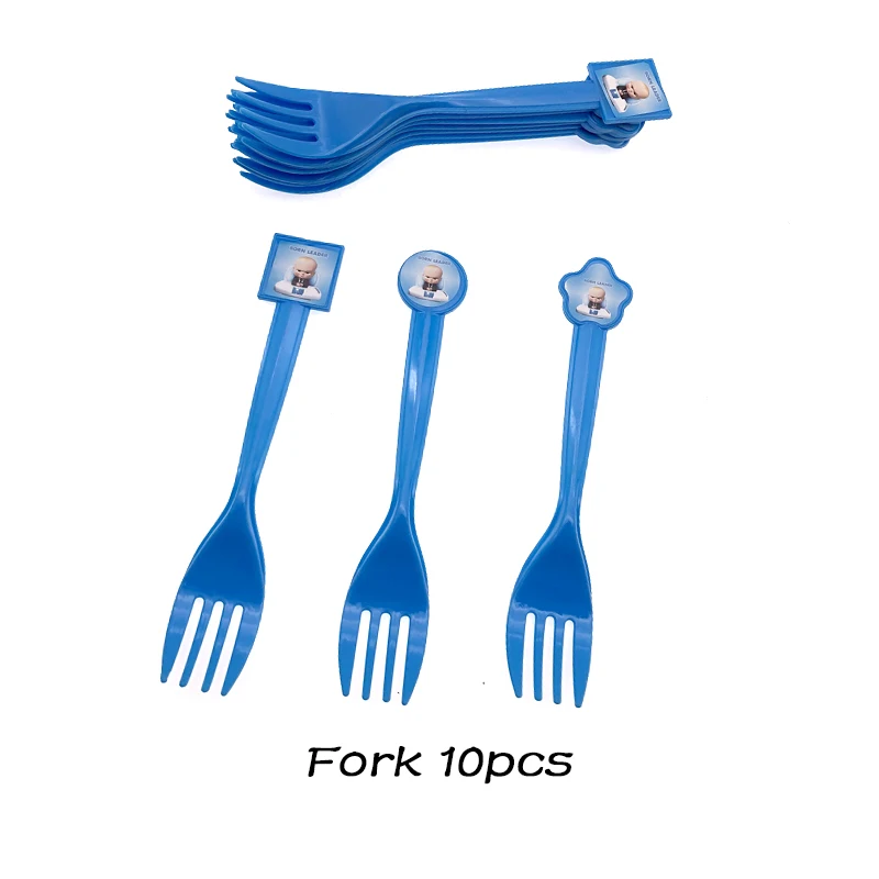 fork 10pcs Boss Детские тематические вечерние столовые приборы на день рождения Детская душевая тарелка и чашка для вечеринки napkinsBanner воздушные шары принадлежности украшения - Цвет: fork 10pcs