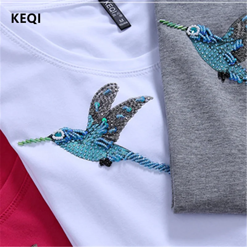KEQI женская летняя футболка с дизайном птиц винтажные топы хит продаж футболки
