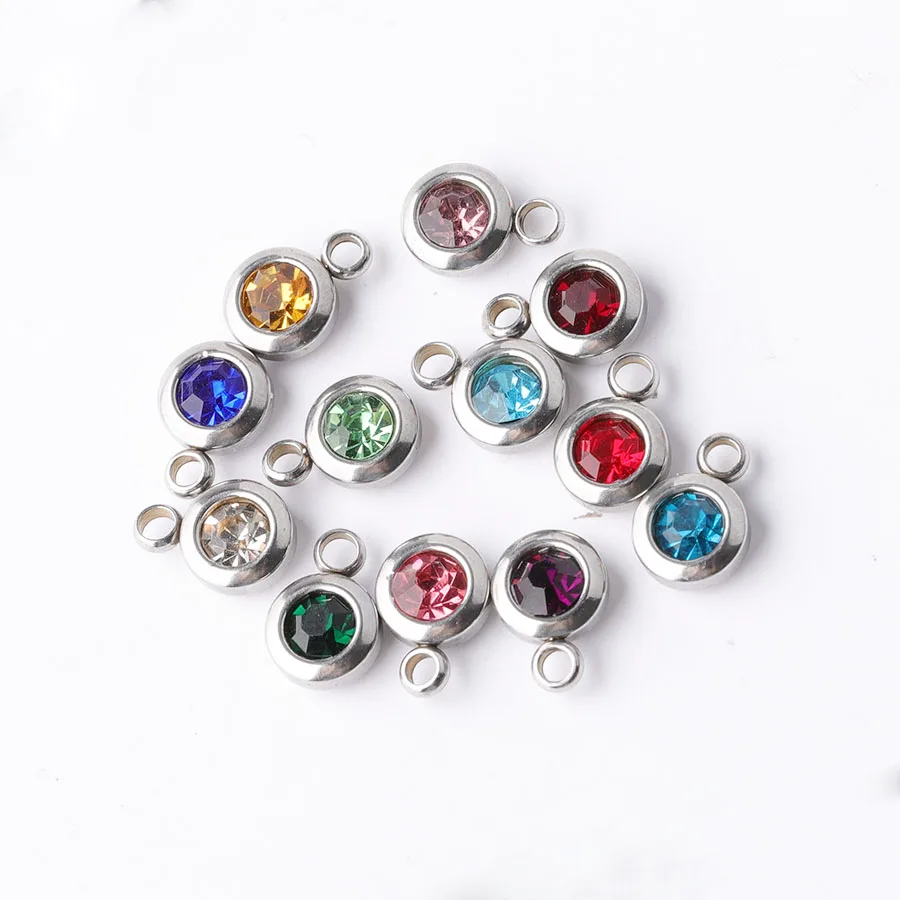 Fnixtar 60Pcs/Lot Stainless Steel Birthstone Charms 6.5mm Rhinestones Month For DIY Jewelry Making Necklace | Украшения и