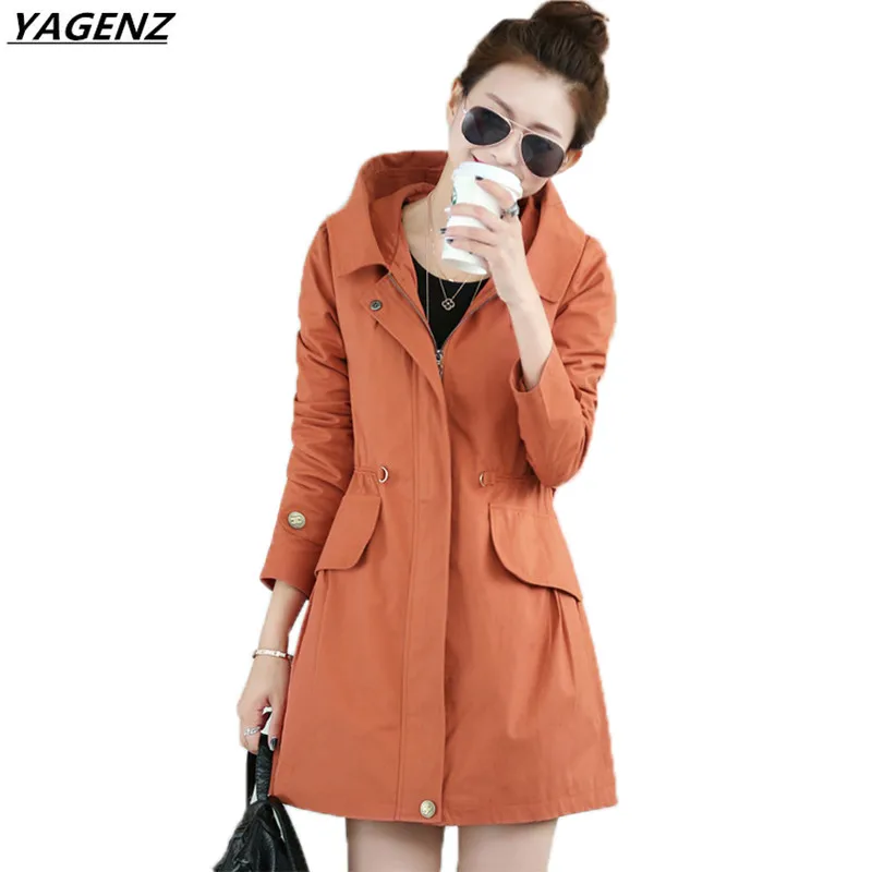 Ветровка женская 2017 Весна Осень пальто средней длины с капюшоном большой размер