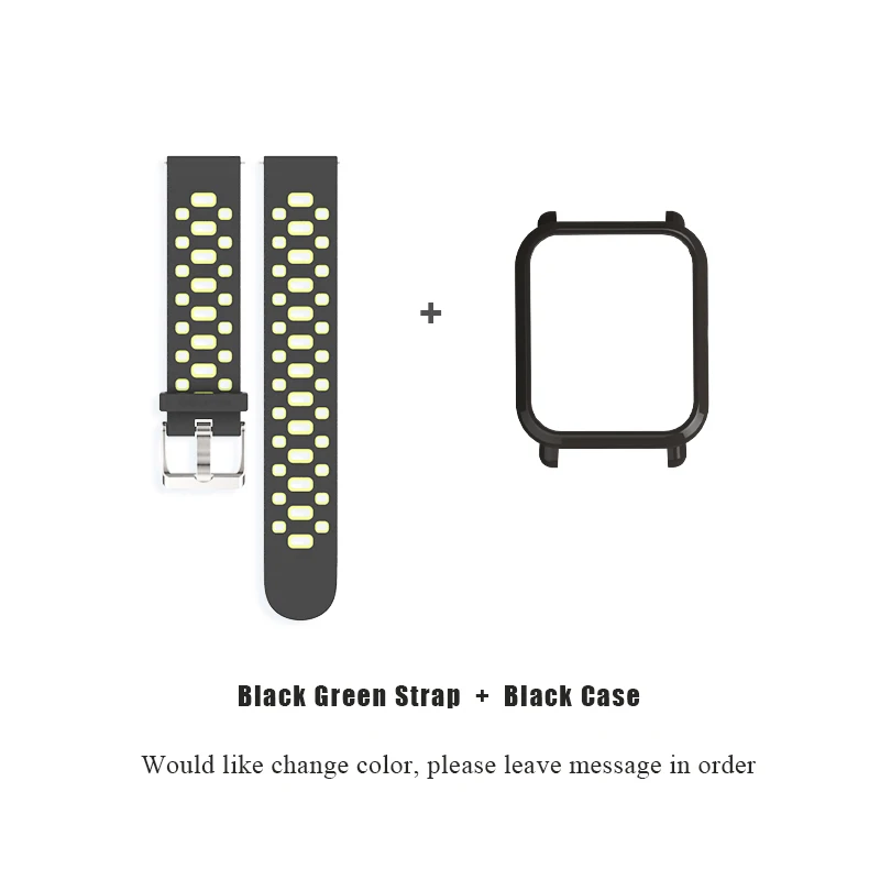 Black Green Black 20 мм спортивный силиконовый ремешок на запястье PC чехол для Xiaomi Huami Amazfit Bip BIT PACE Lite браслет Correa Smartwatch - Цвет: Black Green Black