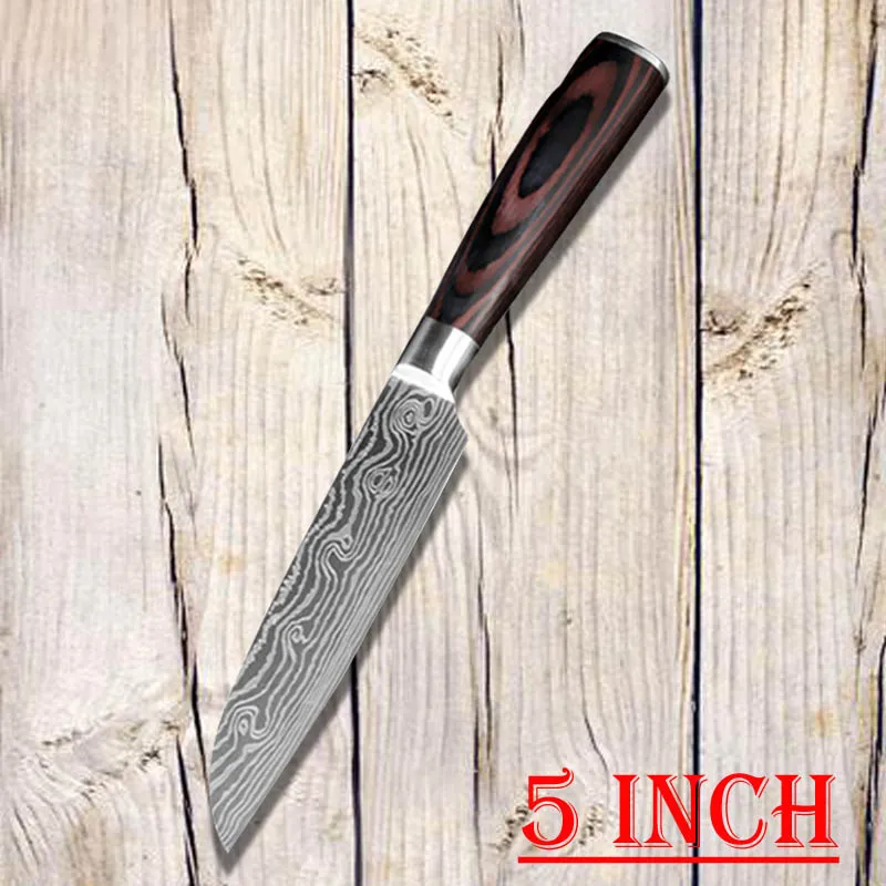 5 inch Santoku Высокое качество " дюймовые универсальные поварские Ножи Имитация дамасской стали Santoku кухонные ножи острый Кливер ножи для нарезки Подарочный нож - Цвет: 5 inch Santoku