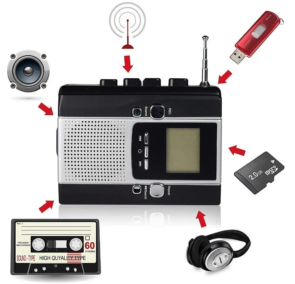 Портативный магнитола Регистраторы кассеты и радио Mp3 конвертер с голосом Запись