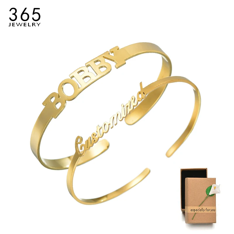 Персонализированный браслет из нержавеющей стали с именем на заказ Золотые