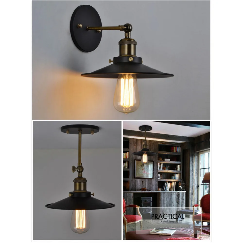 Fuloon Retro Industrial Edison Simplicity Light Wall Mount Sconces Aged Antique Brass Finish with Metal Shade Black-2 set | Освещение