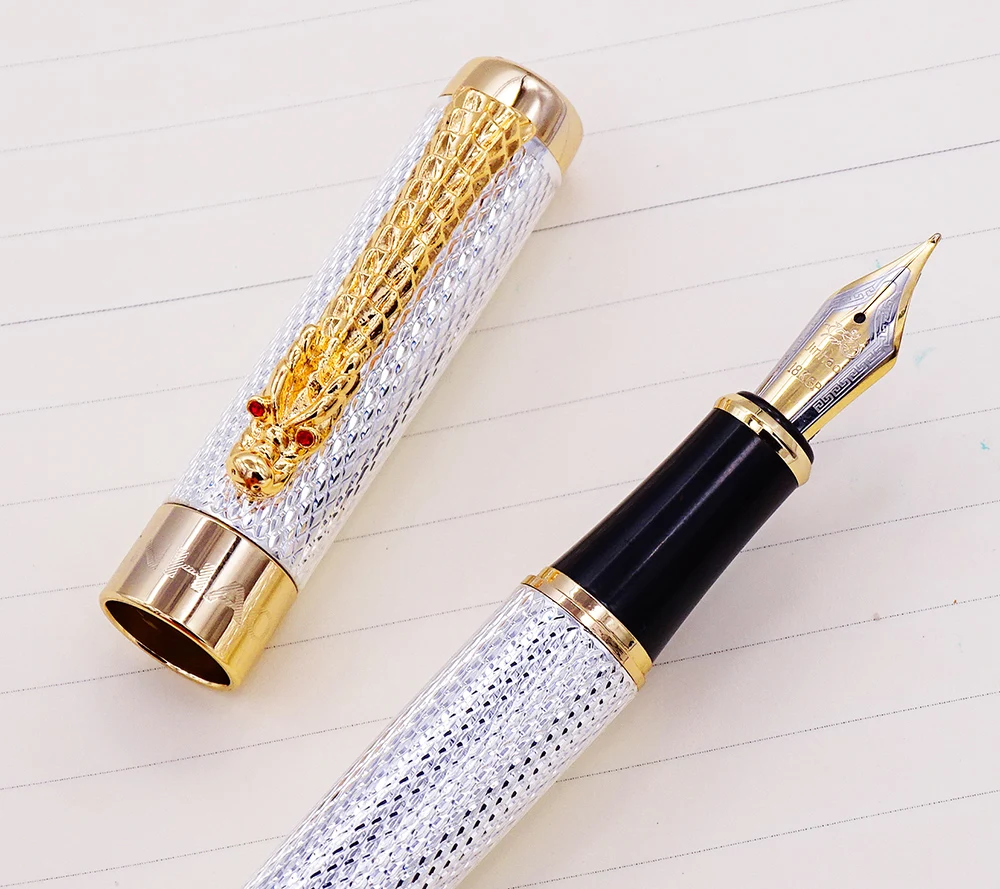 Jinhao 1200 винтажная Роскошная серебристая металлическая авторучка и Ручка-роллер в благородной подарочной коробке, коллекция ручек с зажимом в виде дракона
