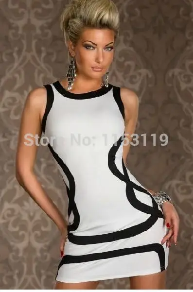 New fashion 2014 White and black red Panel sexy dress Midi Dress with Cut-out dresses free Shipping | Женская одежда