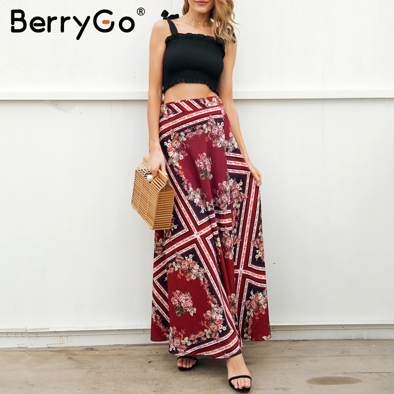 Женская юбка с геометрическим принтом BerryGo Длинная пляжная макси в стиле бохо