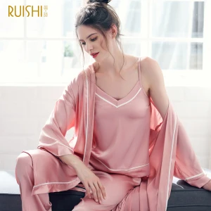 8202 Pink Женский розовый халат, комплект, элегантный халат, комплект из 3 предметов, халат, одежда для сна для женщин, атласный шелковый халат, костюм, сексуальный женский халат - Цвет: 8202 Pink