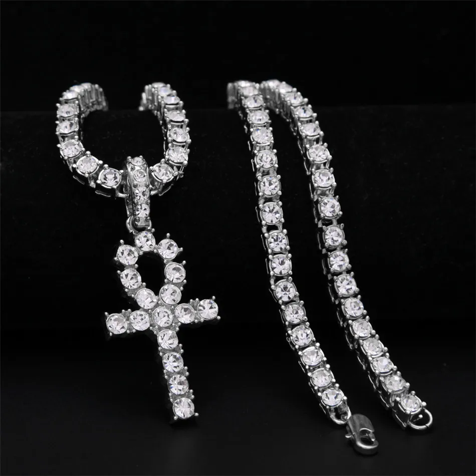 UWIN ожерелье АНК Египетские украшения хип-хоп стиль Iced Out Bling Стразы ключ к жизни египетский крест кулон с теннисными цепями