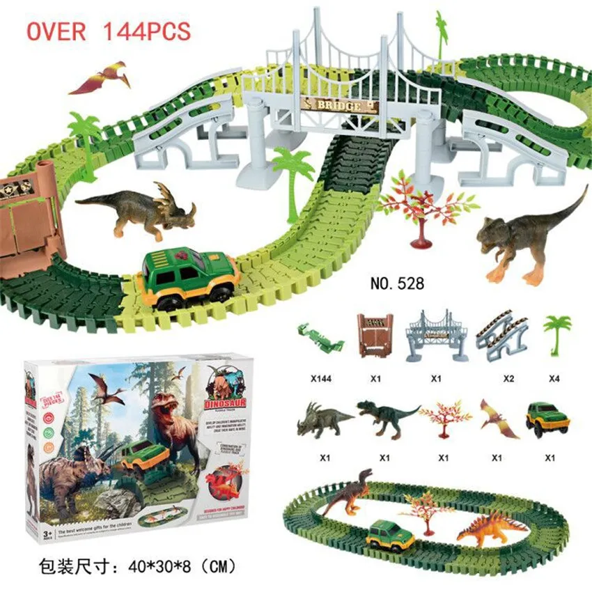 528 (144PCS) New Magical Dinosaur World Race Track Easy to Assemble Dinosaur World Car and Track, Create A Road Across The Jurassic World - Цвет: 528 (144PCS)
