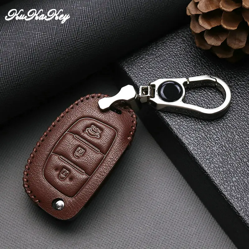 Кожаный чехол для ключей KUKAKEY 3 кнопки Hyundai I10 I20 IX25 IX35 IX45 Elantra Accent автомобильный