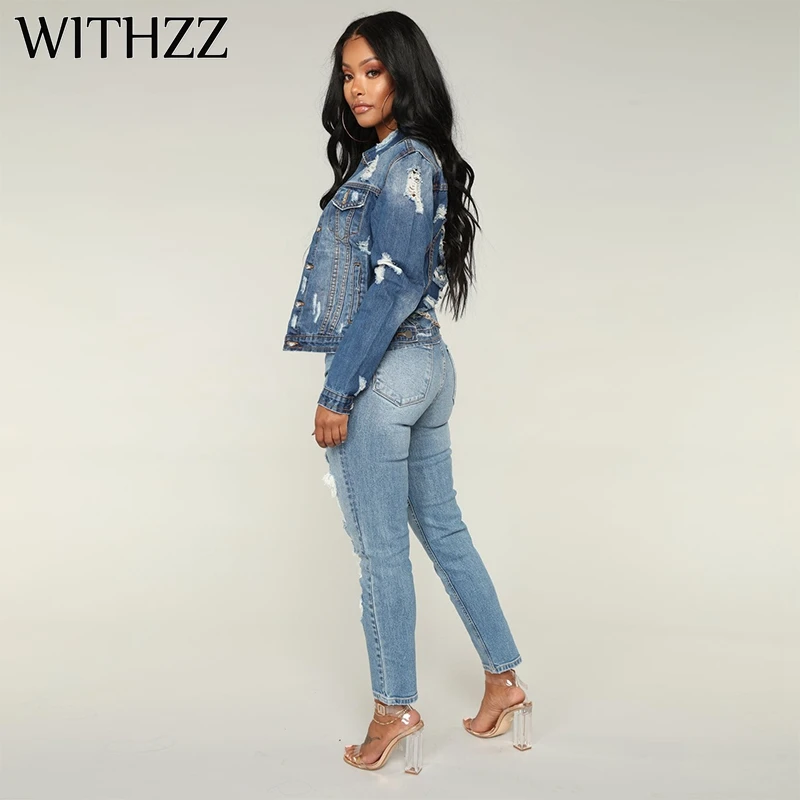 Узкие джинсовые брюки карандаш с дырками WITHZZ хлопковые джинсы для женщин штаны