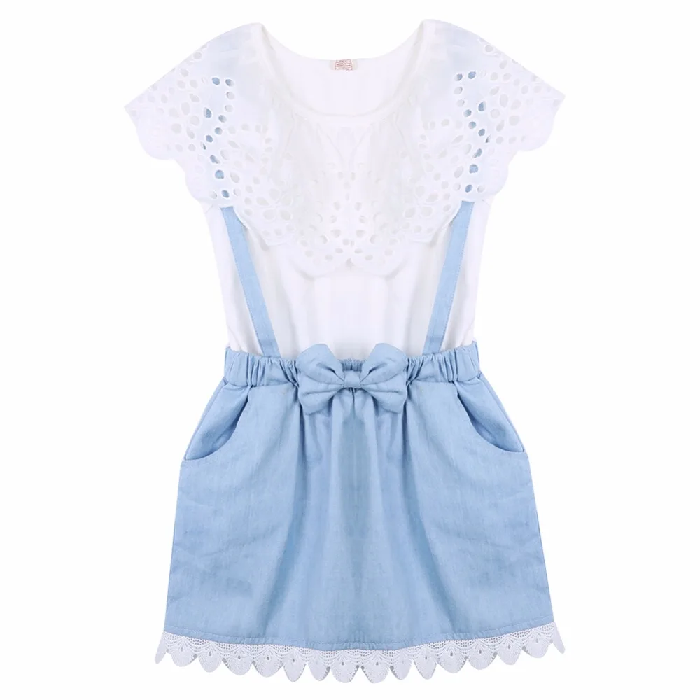New Fashion Girls cowboy Short sleeve Bow cotton dress baby Summer clothes kids girls Ball Cute 2 3 4 5 6 7 Years | Детская одежда и