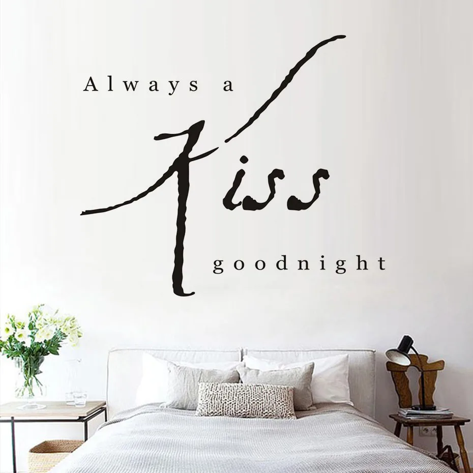 Наклейки на стену с надписью Always Kiss Me Goodnight Love романтическая цитата украшение для