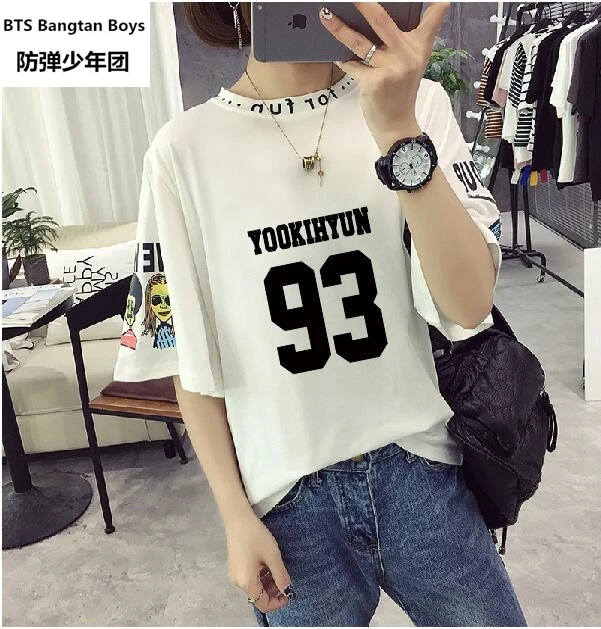 2017 NEW Kpop new idol monsta x member korean name printing short sleeve t shirt women summer kpop t-shirt | Женская одежда