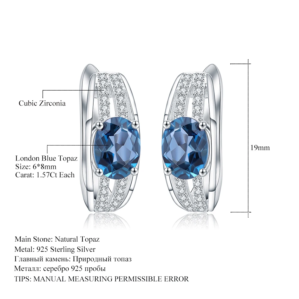 Женские серьги гвоздики с овальным голубым топазом 925 карата|stud earrings|gemstones blue