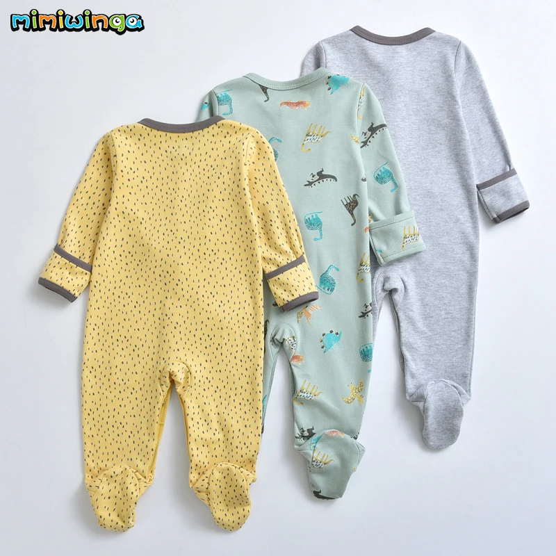 Mimiwinga Baby Boy Rompers 3PCS/Lot Spring 2019 Grey Dinosaur Print NewBorn Clothes Covered Button Long Sleeve Overalls Infant |
