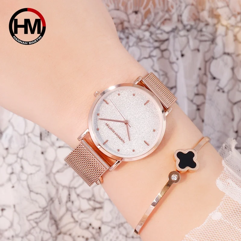 2019 новые женские японские кварцевые часы движение из нержавеющей стали сетчатый