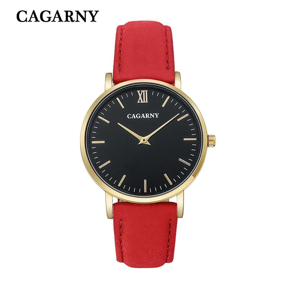 Ультратонкие женские часы браслет Cagarny брендовые кожаные кварцевые спортивные