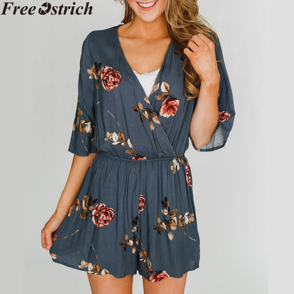 Женские комбинезоны Свободный Летний комбинезон с высокой талией принтом