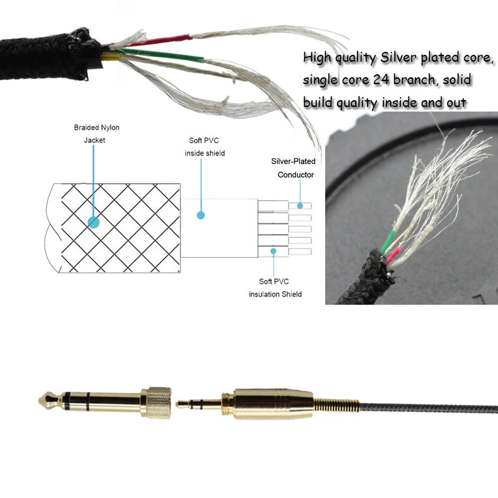 Посеребренный Сменный кабель для наушников Sennheiser HD25SP II HD224 HD420 HD520 HD530 HD560 HD540 HD480 HD430