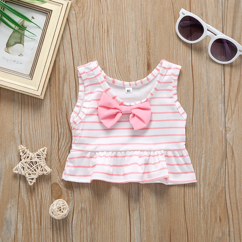 Детская одежда Одежда для маленьких девочек купальный костюм в полоску с бантом