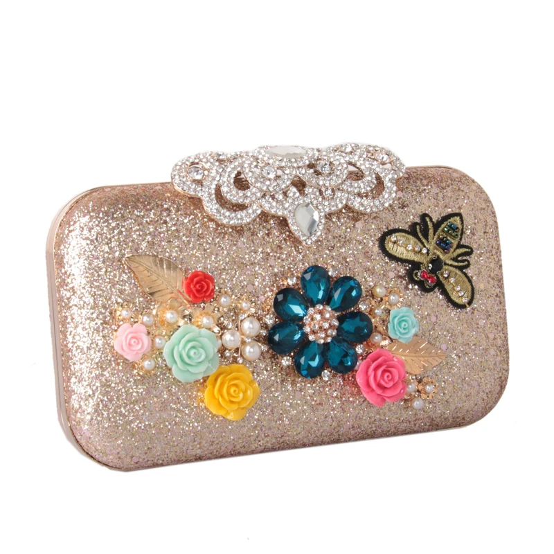 

DAIWEI Women Evening Bag leatherette PU Clutch Wedding Event/Party/Dinner Formal Flower Pearl Detailing Floral Diamond Stone