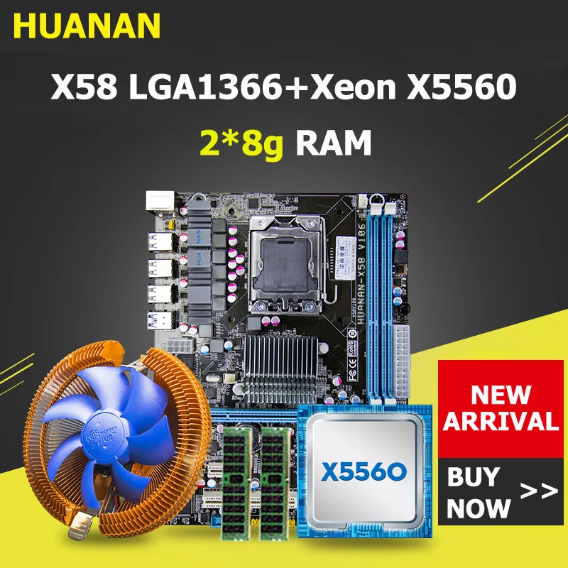 Материнская плата huanan Zhi X58 LGA1366 в комплекте с процессором ОЗУ и кулером cpu Xeon X5560 ram 16G(2*8G) DDR3 REG ECC все протестированы перед отправкой