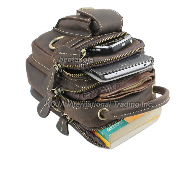 Ретро винтажная мужская кожаная поясная сумка Кожаная через плечо коричневая