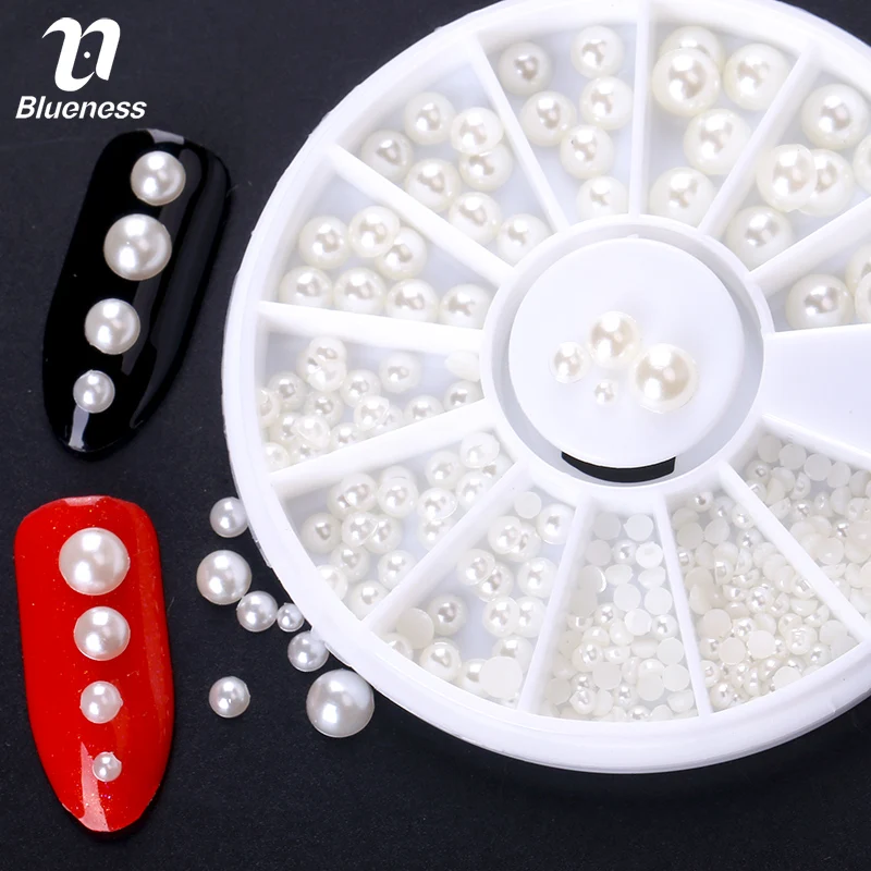 стразы для ногтей дизайн Nail Art декорация 4 Размеры Half Round White Pearl Советы Шпильки