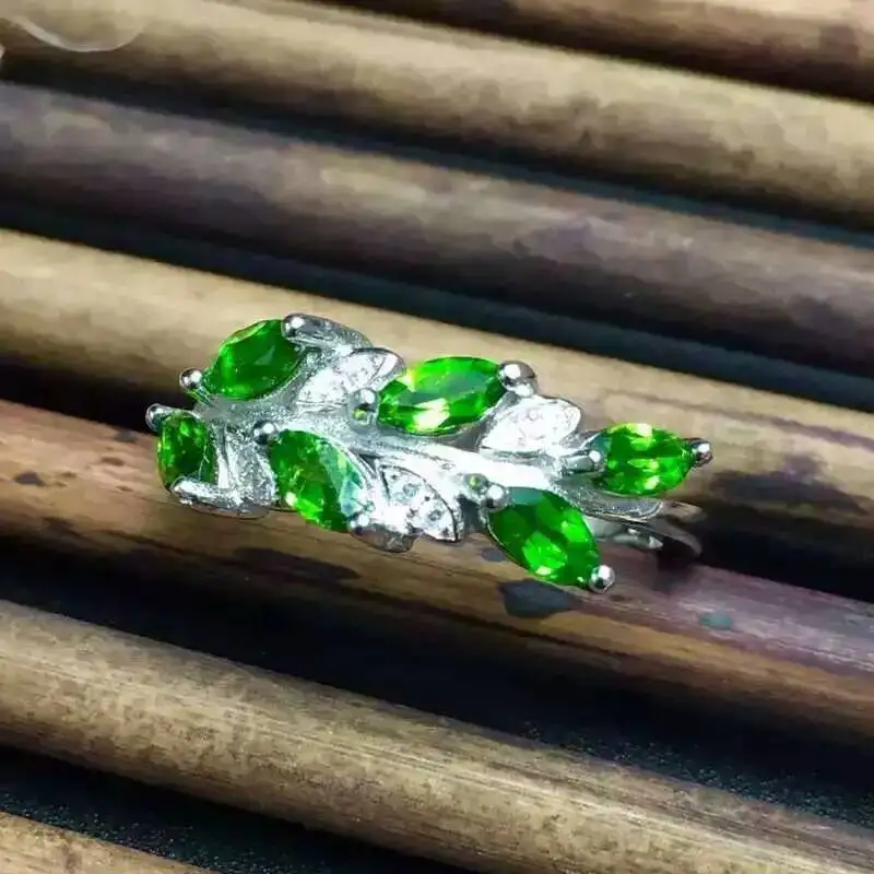 Женское кольцо из серебра 100% пробы с натуральным зеленым камнем|fine jewelry|gemstone