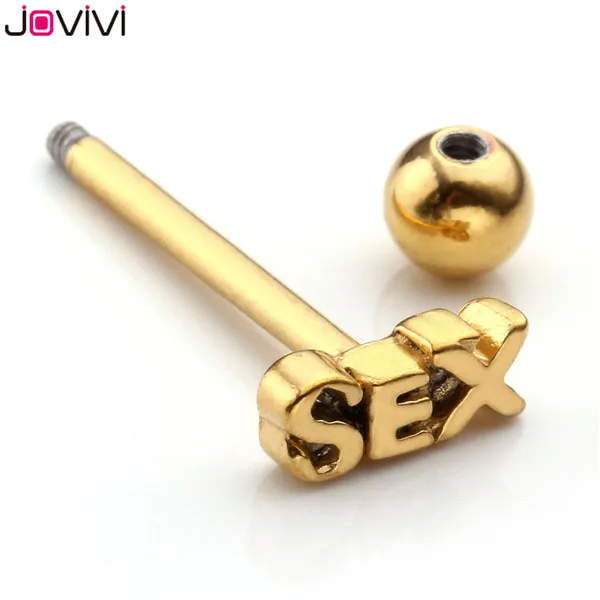 Jovivi 14Ga(1,6 мм) Percing Labret бар кольцо для губ из нержавеющей стали серебро/золото Секс взрывной леверированный язык ювелирные кольца для пирсинга - Окраска металла: 1x Gold