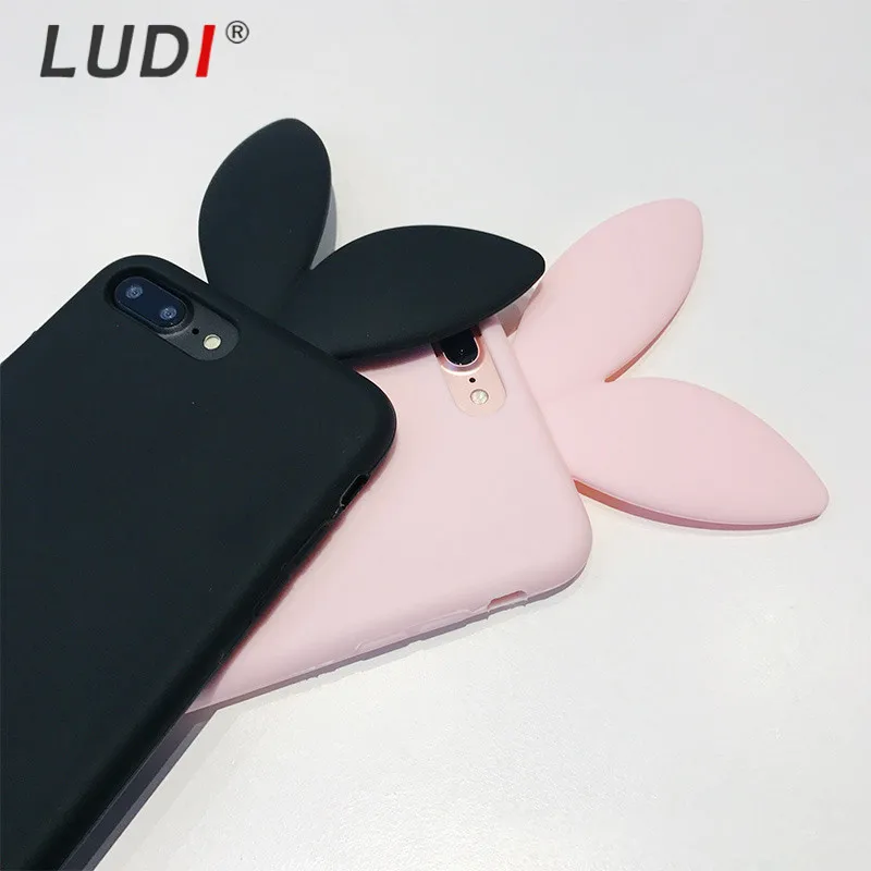 Чехол LUDI 3D с милыми заячьими ушками для iPhone X, 8, 7 plus, мягкий силиконовый чехол для iPhone 6, 6 S, 6 S plus, 5, 5S, SE, милый розовый и черный чехол для девочек