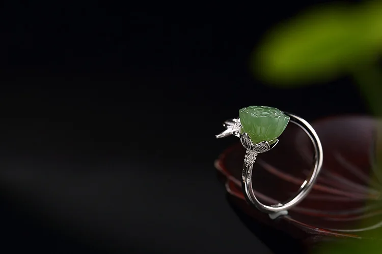 KJJEAXCMY boutique jewelry S925 Sterling Silver Antique inlaid and jade white rose lady's open ring finger | Украшения и