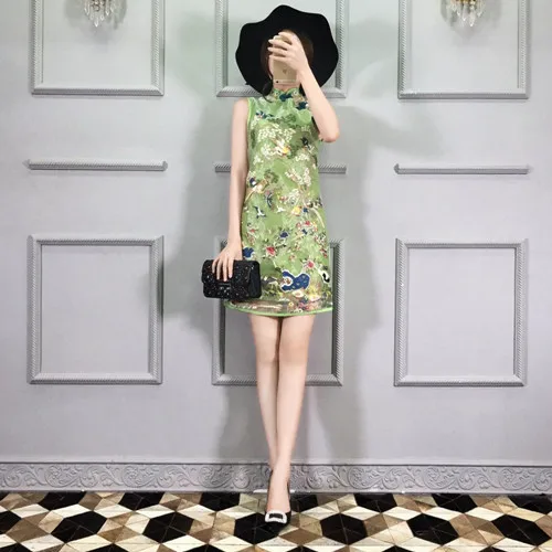 Китайский стиль без рукавов вышивка Cheongsam Современное женское платье - Цвет: D