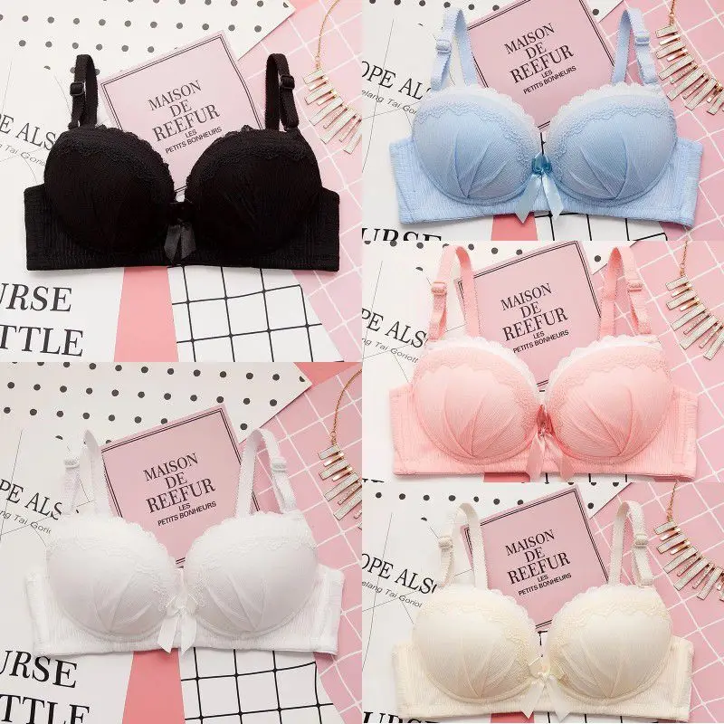 

Padded Wire Free Girl Push Up Lace Bra For Women Jacquard 3/4 Cup Adjustable Strap Female Summer Underwear Intimate