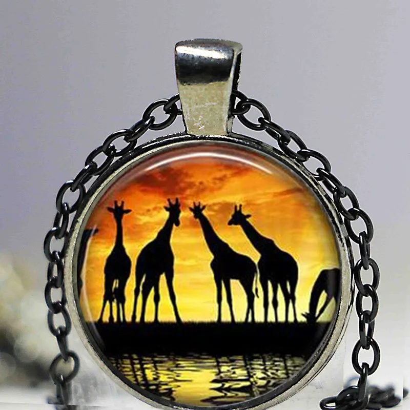 Жемчужное ожерелье с жирафом Safari ювелирные изделия закат картина кулон колье для