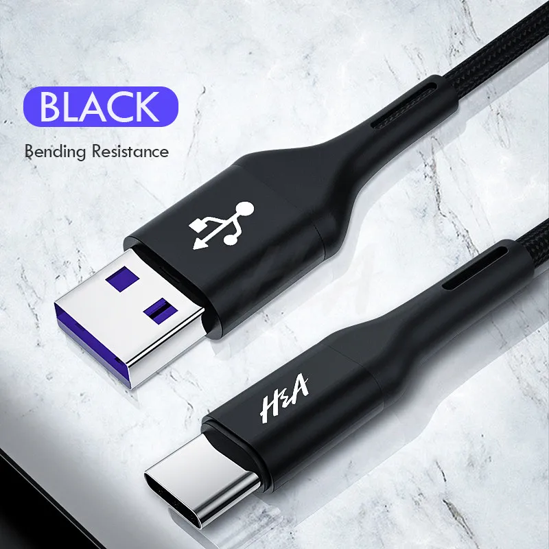 Black H& A 3A usb type C кабель для быстрой зарядки usb c кабель для передачи данных type-c зарядное устройство для телефона samsung S9 S8 Note 9 8 huawei P20 pocophone F1 - Цвет: Black