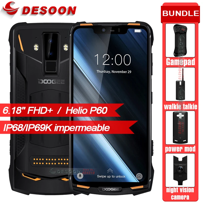 DOOGEE S90 IP68/IP69K водонепроницаемый ударопрочный аккумулятор 5050mAh 6,18 ''MT6671 6GB 128GB смартфон 16MP камера мобильный телефон