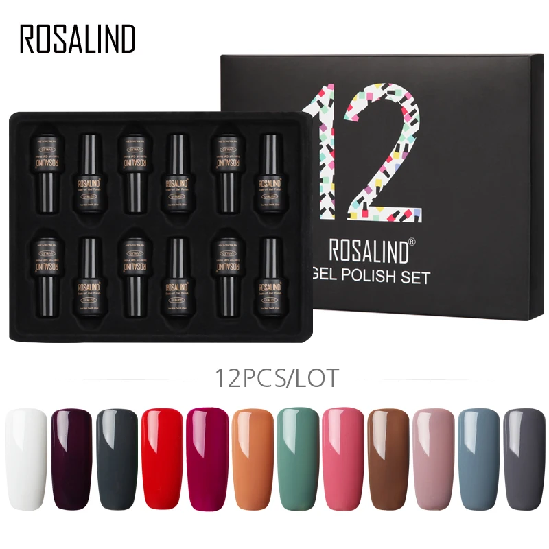 Rosalind 12 шт. Набор для маникюра гель лаком с подарочной коробкой брендовый чистый
